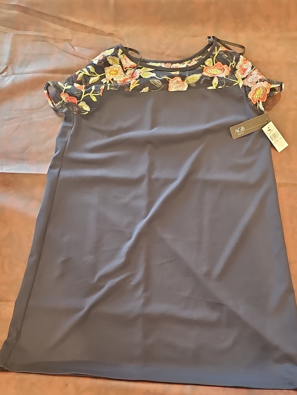 V Blue Floral Agb Dress Size 14 - Picture 2 of 6